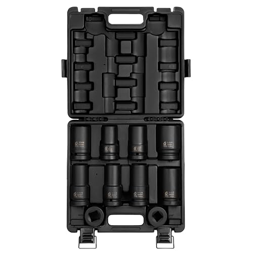 Image of Sunex 5690A, 1 Inch Drive Heavy Duty Wheel Impact Socket Set, 10-Piece, SAE /Metric, Deep /Deep Thin Wall /Square /Controlled Depth, Cr-Mo Steel, Storage Case, Black
