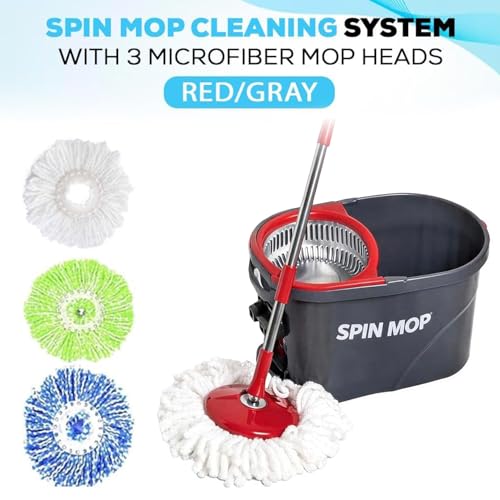 SIMPLI-MAGIC Spin Mop und Eimer mit Auswringer Set, Wischeimer Reinigungssystem mit Fußpedal, 360°-Drehung, 3 Mikrofaser-Moppköpfe