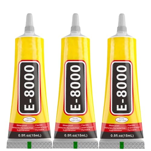 3Pcs E-8000 - Multipurpose Glue, Contact Adhesive, Transparent E8000 Bonding Agent - 3PC Super Bonding Agent for Phone, Jewelry, Glass, Wood, Metal, Fabric - Multi-Functional Adhesive Solution (15ml)