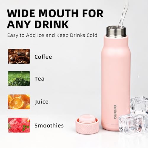 Image of BJPKPK Stainless Steel Water Bottle,21oz insulated Reusable Bottle,Leakproof Metal Thermal Flask Double Wall,Keep Drinks Cold and Hot,Peach