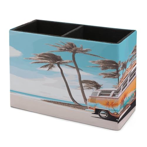 Bus coloré et palmier décorent ce porte-stylos en cuir multifonction - 8