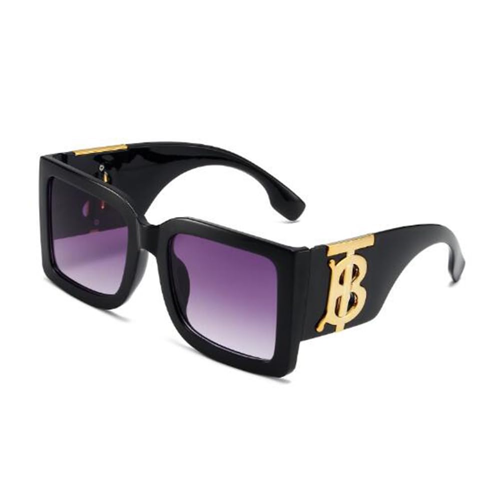 Retro Rectangle Sunglasses Trendy Chunky Square Gold Letter Sunglasses for Women Men UV400 Protection