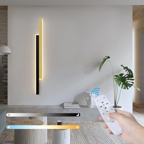 Aplique de pared LED minimalista negro y oro de 40cm regulable con mando
