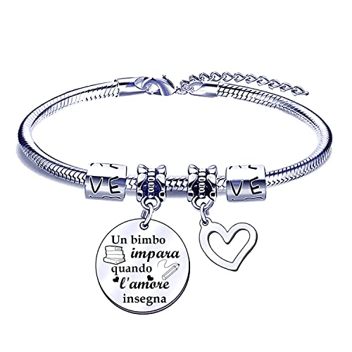 POIUYTRE Regali dell'insegnante,Bracciale insegnante,Braccialetto da DonnaUn bimbo impara quando l'amore insegna Ciondolo con Incisione Acciaio Regolare Regali di Laurea (1)