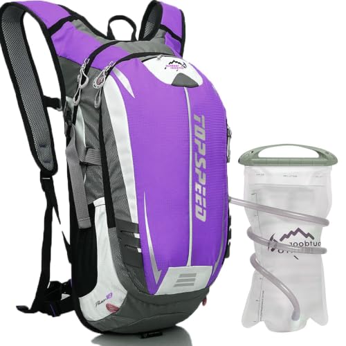 INOXTO Hydration Pack Backpack，18L Hydration Pack Lightweight Water Backpack with 2L Water Bladder Bag Daypack for Hiking Running Cycling Camping Hunting for Women Men (Purple)