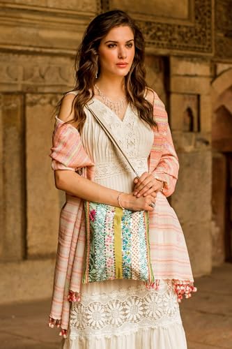 NOVICA Artisan Handmade Embellished Cotton Shoulder Bag Floral from India Handbags Multicolor Ivory Tote Patterned ' Garden Path'2