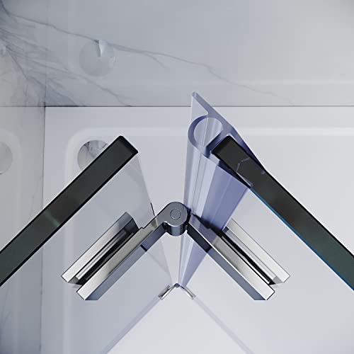 Sunny Shower Pivot Shower Door Frameless Bi-Fold Shower Glass Door, 1/4" Clear Glass Hinged Shower Door In Chrome Finish, 30.5-32" W X 72" H #TOP3