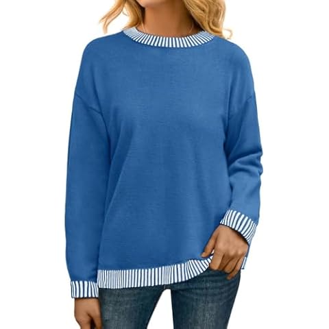 PrinStory Women's Clashing Colour Crewneck Jumper Cover