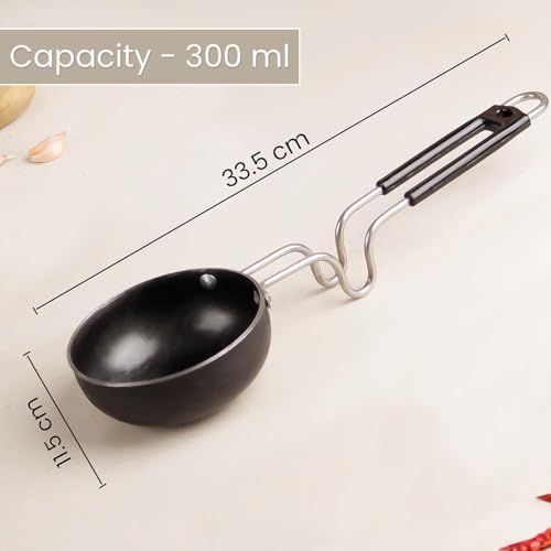 Image of Hard Anodised Tadka Pan, 11 cm Diameter, Stainless Steel Riveted Handle, 3mm Thick Plate, Vaghar /Chounk /Baghar Pan for Frying Dal /Spices, Gas Oven Compatible, Scratch Resistant