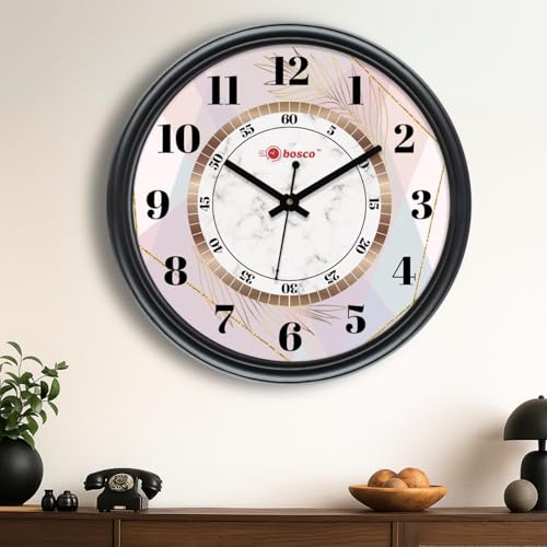 Image of Bosco Decorative Non Ticking Silent, Black 30 CM, Modern Design Round Clock for Home, Living Room, Bedroom, Office and Kitchen-BWC-1605