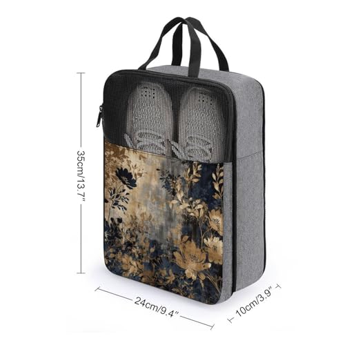Organizador de zapatos con flores doradas impresas, bolsa de viaje portátil con asa cómoda 2