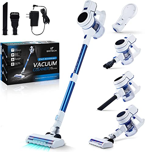 BRITECH Cordless Lightweight Stick Vacuum Cleaner, 500W Motor for Powerful Suction 40min Runtime, LED Display Screen & Headlights, Great for Carpet Cleaner, Hardwood Floor & Pet Hair (Black)