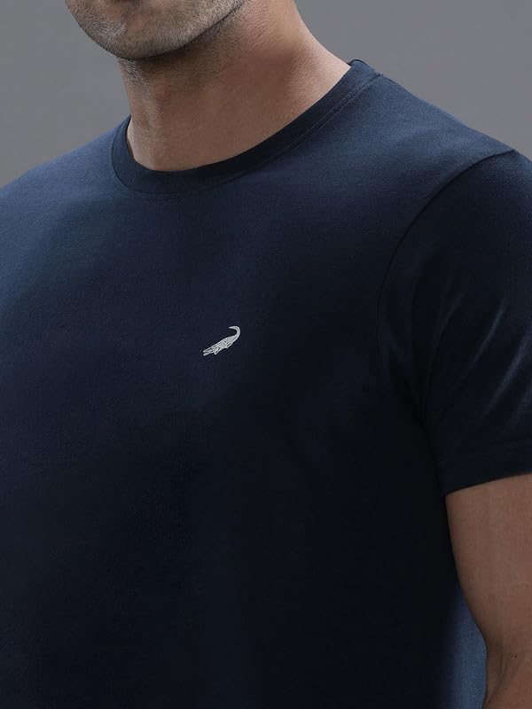 Image of CROCODILE Men Solid Sport Fit T Shirt | Round Neck | Short Sleeve | Regular Length | Basic Casual Pull On Topwear Grey Melange