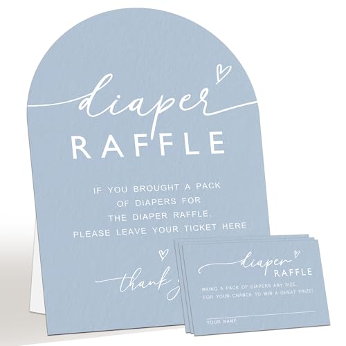 7 X 10 Baby Shower Decoration 50 Pieces Of Diaper Raffle Tickets And 1 Sign Baby Shower Games Minimalist Style Diaper Raffle Tickets Suitable For Party Table Decoration & Games (Blue) - A02
