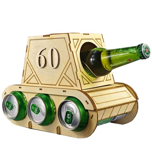 ZELAITE Lustiger Bierträger Holz – Tank-Design Flaschenträger – Originelle Biergeschenke für Männer – Perfekt zum 60. Geburtstag Mann – Kreative Geschenkidee für Bierliebhaber (F)