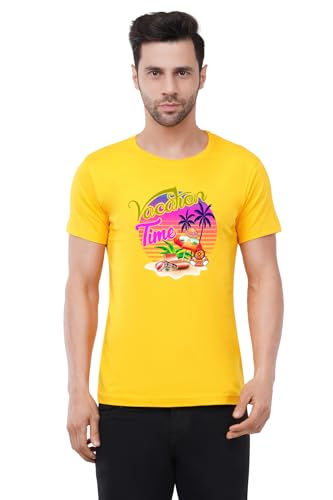 Image of Caseria Men's Cotton Printed T-Shirt -Time Vacation | 100% Cotton | Half Sleeves | Regular Fit | Printed | Round Neck | Graphic T Shirt