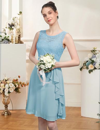 Image of BeryLove Womens Boat Neck A Line Sleeveless Lace Formal Homecoming Dress | Short Dress With Ruffle Hem, Sparkly Design Ideal For Wedding Guest,Bridesmaid Cocktail Prom & Evening Party Events