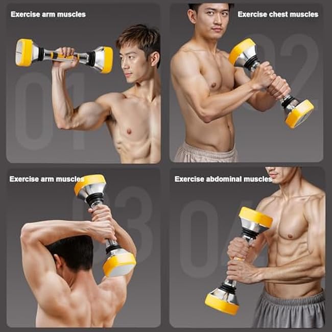 Shaking Dumbbells, Fitness Weight Equipment For Man Women - Single Shake Full body Core Muscle Training for Shoulders, Chest, Biceps, Triceps, Forearm Exercises, Shake Adjustable Resistance up to 22-66 lbs (Yellow)