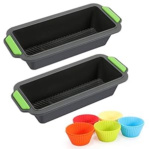 Fostoy Silikon-Brot-und Kastenformen+10Pcs Muffin Cupcake, Antihaftbeschichtung,Premium-Silikon-Backformen-Set,Leichtzu ReinigenumBacken,MixenundDünsten