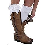 QHANSHIEE 2 Pairs Women & Girl's Lace Knee High Socks with Ruffle Trim, White Boot Socks, Thigh High Stockings Over Knee Long Stockings