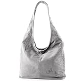modamoda de - T150 - ital Schultertasche aus Leder Wildleder, Farbe:Grau
