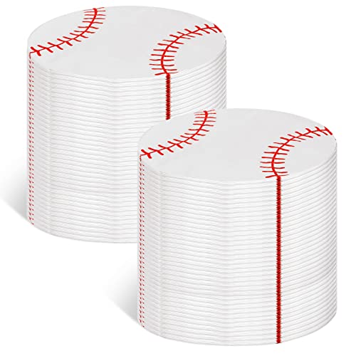 Jinei 100 Sheets Baseball Paper Napkins 6.5 x 6.5 Inch Sports Themed Party Supplies for Baby Shower Birthday Sports Party Decorations