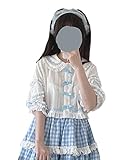 Mädchen Süße Bluse Japanischer Stil Laternenärmel Hemd Tops Lolita Puppenkragen Schleife Rüschen Hemd, blau, One size