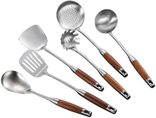 IUokLU Kitchen Cooking Utensil Set, Heat Resistant Spatula 304 Stainless Steel Kitchenware Set Spoon Fishing Colander Household Kitchen Utensils Frying Spatula