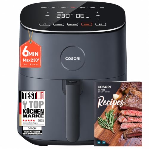 COSORI Airfryer, 7-in-1 Heissluftfritteuse, Max 230℃ & 55dB leise Heißluftfritteuse, 100+ Rezpete, Hähnchen, Steak, Speck, Tiefkühlkost, 55% energiesparend, spülmaschinenfest