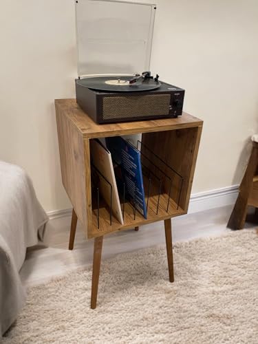 Düzenleyici, Riva 44x44x80 Plak & Pikap Sehpası | Retro Gramofon Standı Atlantik Çam Ahşap Sehpa