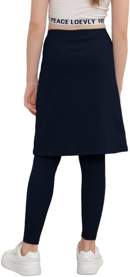 Image of Haloumoning Girls Elastic Waist Knee Length Skirts with Leggings