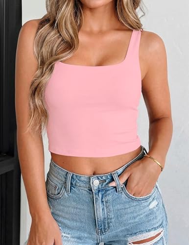 Zeagoo Women's Square Neck Double Lined Casual Sleeveless Slim Fitted Trendy Cropped Tank Yoga Crop Tops Baby Pink - image 3