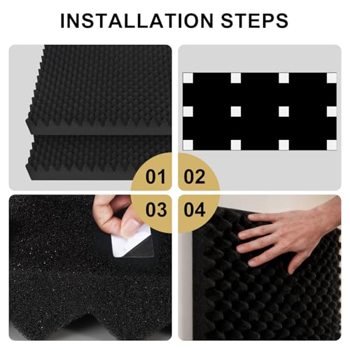4 Pack Paneles Acústicos, 48 x 24 x 2 pulgadas Paneles de Espuma para Pared, Reductores de Ruido, Tapete de Espuma que Absorbe Sonido, Fácil Instalación, Negro miniatura 4