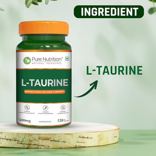 Image of Pure Nutrition L-Taurine 500mg - 120 Veg Capsules | Amino Acid Supplement for Athletic Performance, Muscle Recovery, Cognitive & Heart Health