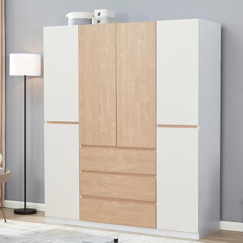 LivelyLodge 74.8" H Closet with 4 Doors 3 Drawers White