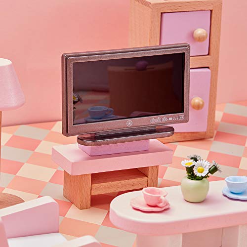 2 Pieces 1:12 Miniature TV Television with Remote Control Dollhouse Television Mini Furniture Model Dollhouse Decoration Accessories