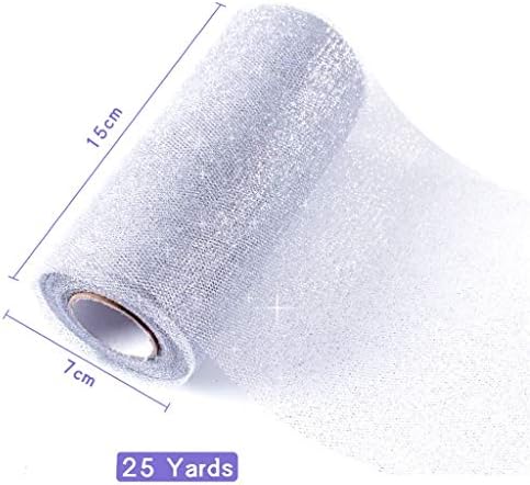 Glitter Tulle Fabric Roll, Sparkling SilverTulle Ribbon Roll,6 Inch 25 Yard Sparkle Mesh Ribbon Spool for Chair Bows/Gift Wrapping/DIY/ Wedding Decorations,Tutu Skirt Sewing Crafting Fabric