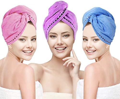 YesTree 3 Pack Microfiber Hair Towel Wrap for Women, 11 inch * 26 inch Fast Drying Hair Turban Soft, Anti Frizz Hair Wrap Towels for Drying Curly, Long & Thick Hair (Rose Red & Blue & Purple)