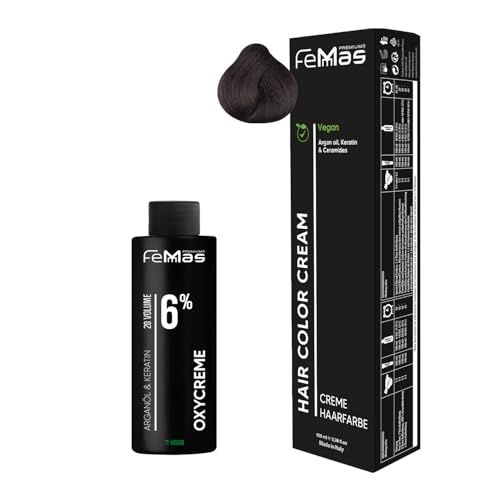 Femmas Set de tinte para el cabello rubio oscuro Amber Chocolate 6.89 I Hair Color Cream 100 ml + Crema de óxido 100 ml 6% I Coloración permanente del cabello + desarrollador I Suave y duradero I