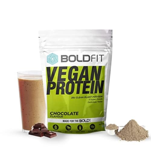 Image of Boldfit Plant Protein Powder - Plant Based Protein Powder with Multivitamin, Minerals, Superfoods, Pea Protein, Digestive Enzymes | Plant Protein Powder -Chocolate Flavour - 500g