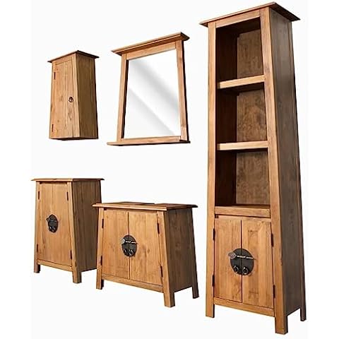 vidaXL 5 Piece Solid Recycled Pine Bathroom Furniture Set Cover