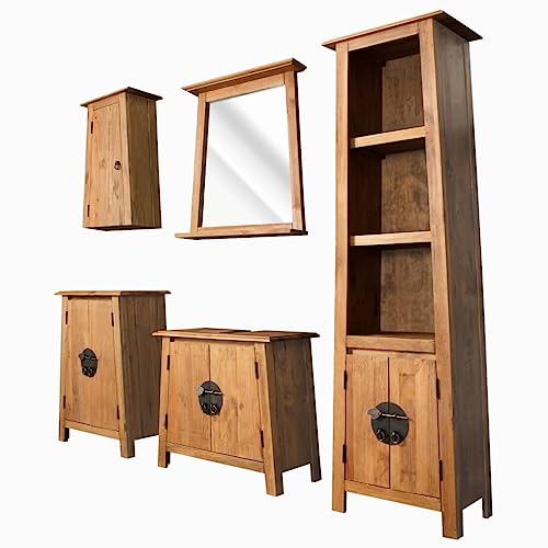 Best Buy! vidaXL Bathroom Set 5 Piece, Bathroom Cabinet Bathroom Vanity, Bathroom Furniture Set, Bathroom Storage Cabinet, Farmhouse Style, Solid Wood Pine