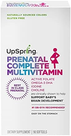 UpSpring Prenatal Complete Daily Multivitamin – Prenatal Vitamins for Women with Iron, Folate, Omega-3 DHA, Iodine, Choline, Zinc, Supports Fetal Development and Growth, 30 Day Supply – 90 Count