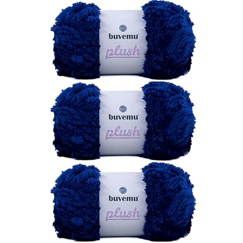 Image of Plush Faux Fur Bulky Yarn, Super Soft Fluffy Fuzzy for Knitting Crocheting Crafting, 100 Gram (3.53 Ounces) 109 Yards (100 Meters) (Navy Blue) (3 Skeins)