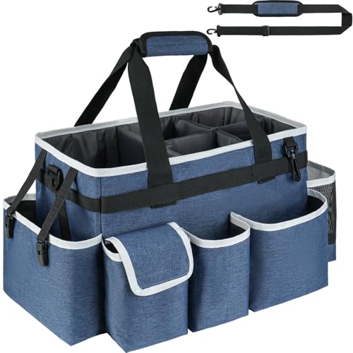ZIOZERTT Cleaning Caddy Bag,Large Cleaning Supplies Organizer with Handle for Housekeepers, Blue