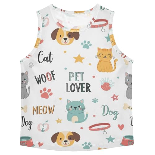 J JOYSAY Cartoon Cat Dog Paw Boys Tank Top Sleeveless Muscle Shirts Quick Dry Active Sport Workout Kids T-Shirts 3-15T