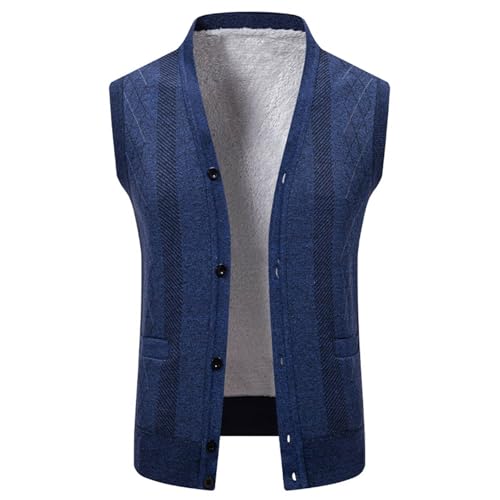 Men's Sherpa Lined Cardigan Vest Sleeveless Button Up Knit Waistcoat Warm V Neck Layer for Cold Days Casual Business