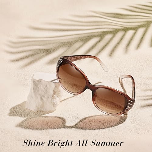 Image of LVIOE Polarized Sunglasses for Women Rhinestone Design Wrap Around Shades | UV400 Protection Fashion Sun Glasses Stylish Elegant Frame, Bonus Cleaning Cloth & Soft Pouch Plus Essential Accessories