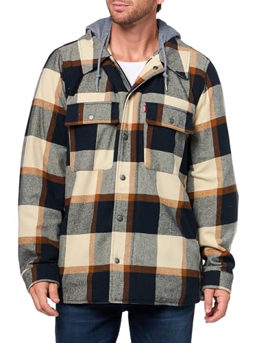 Image of Levi's mens Plaid Sherpa Lined Hooded Shirt Jacket (Regular & Big & Tall Sizes)