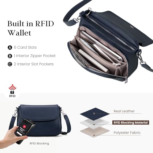 Image of befen Genuine Leather Crossbody Bags for Women with Built in RFID Wallet Medium Womens Saddle Bag Cross Body Purse